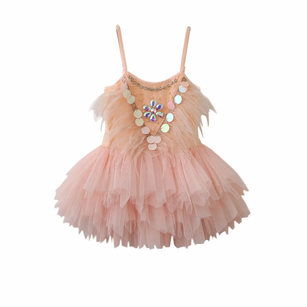 1pc Luxury toddler girls sequins dress children feather party little sling tutu wedding garments | Детская одежда и обувь