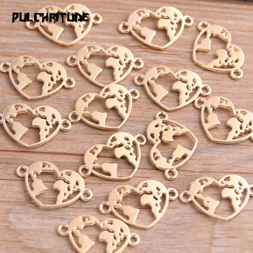 kc gold Pulchrode 20 шт 15*24 мм Три цвета сердце карта мира ссылка земля талисманы соединитель для производства ювелирных изделий DIY ручной работы ремесло DIY - Окраска металла: kc gold