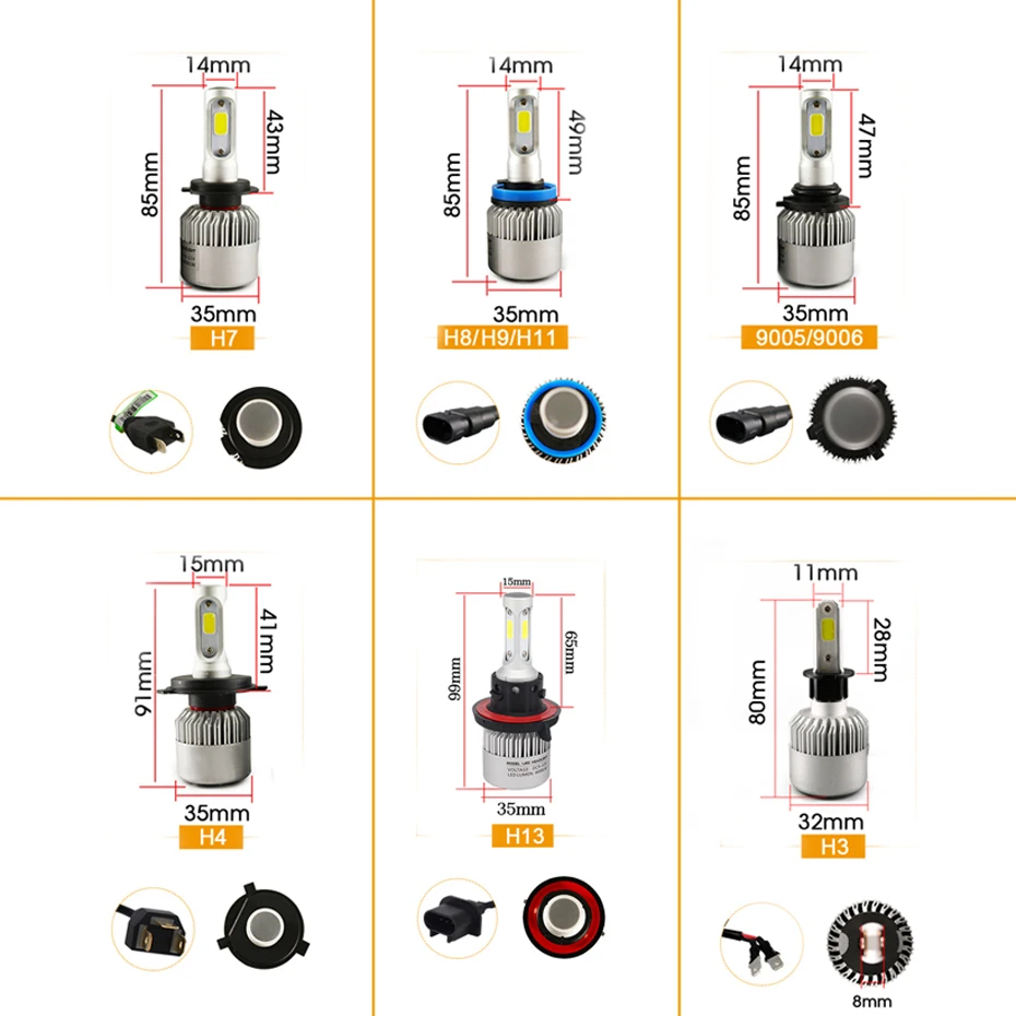 

10 pair per lot Car LED Headlight Bulbs 36W 4000LM H4 H7 LED H11 H8HB4 H1 H3 HB3 Auto Car Styling 6500K 6000K light Visture S2