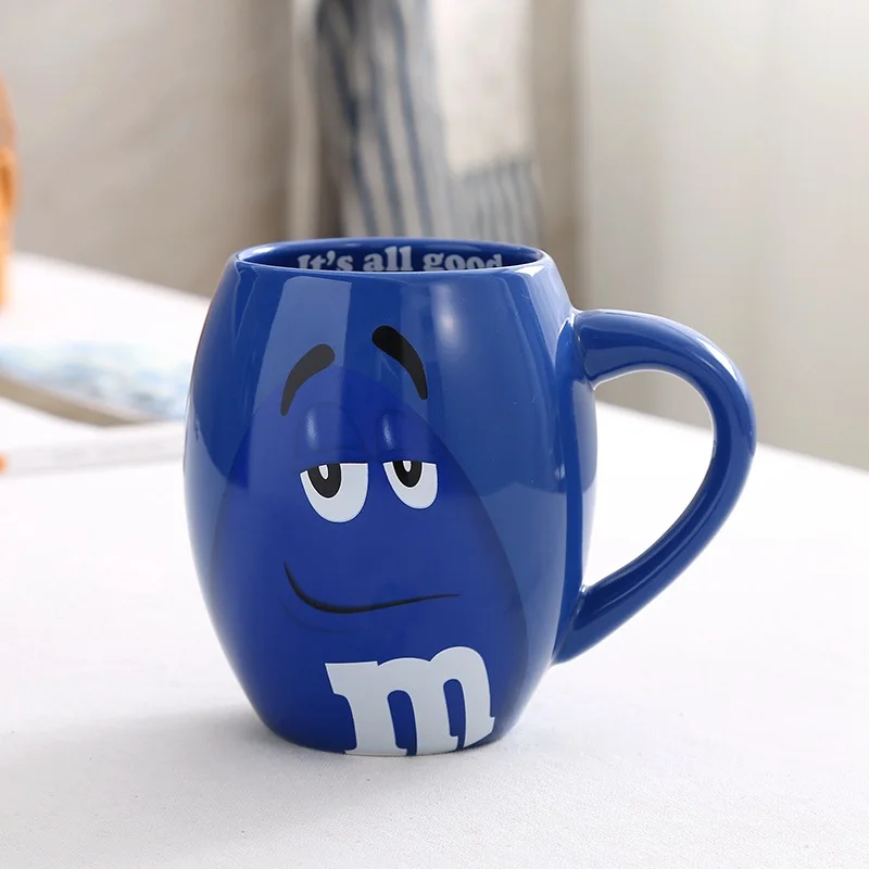 B-blue M& M's шоколадные бобы кружки милый керамика мультфильм кофе молоко чашка для завтрака для детей Рождественский подарок - Цвет: B-blue
