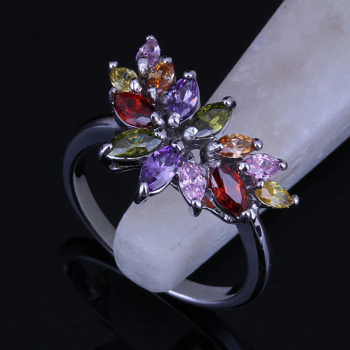 Женское серебряное кольцо с разноцветным кристаллом|rings for women|ring formulticolor ring |