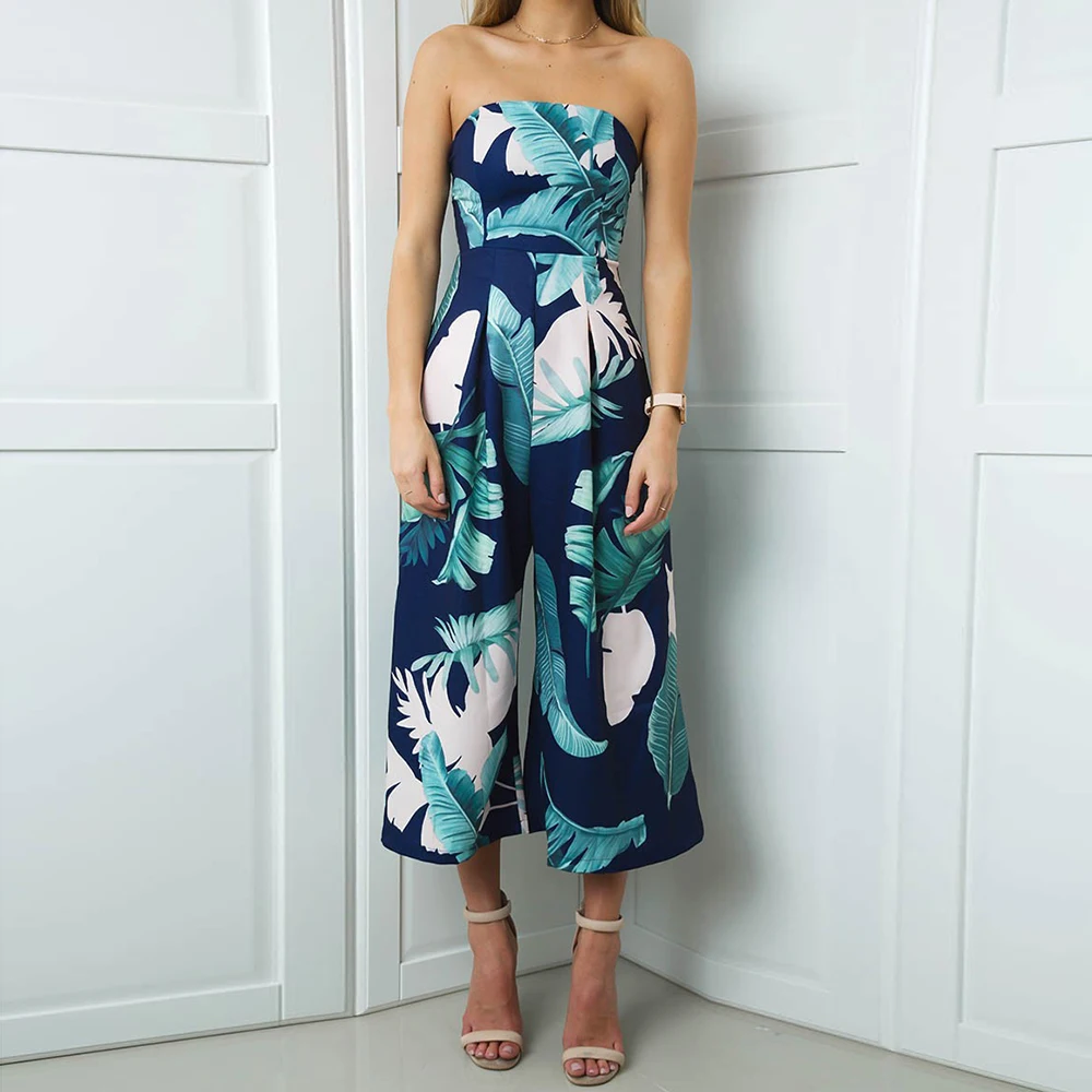 MisShow повседневное Boho лоскутное широкие брюки комбинезон летние каникулы без