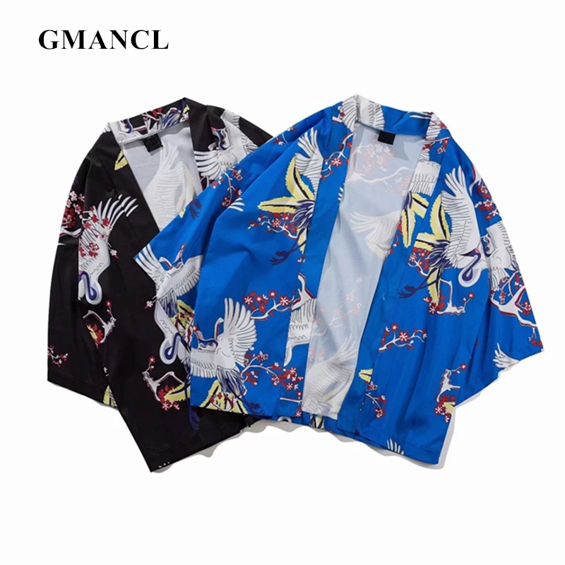 

NEW Summer Sun Samurai Crane Printed Japanese Style Kimono Men Women Cardigan Jackets Japanese Streetwear Clothing Coats