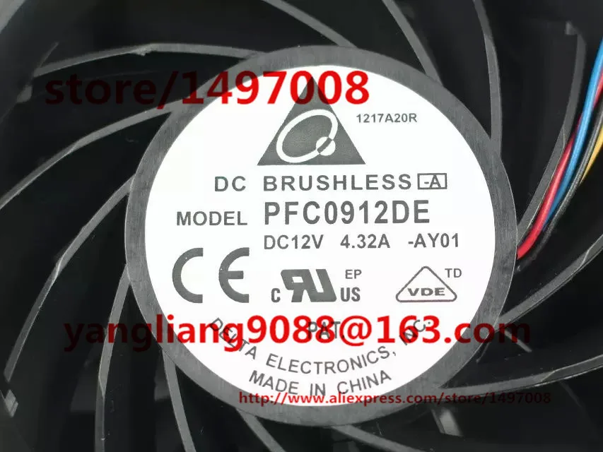 Delta Electronics PFC0912DE AY01 DC 12V 4.32A Размеры: 90x90x38 мм 4 провод Сервер вентилятор