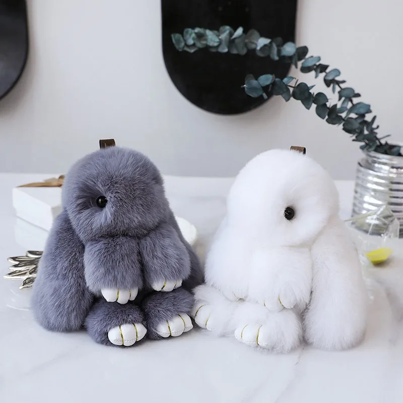 Мини брелок с помпоном из натурального кроличьего меха 13 см сумка Банни