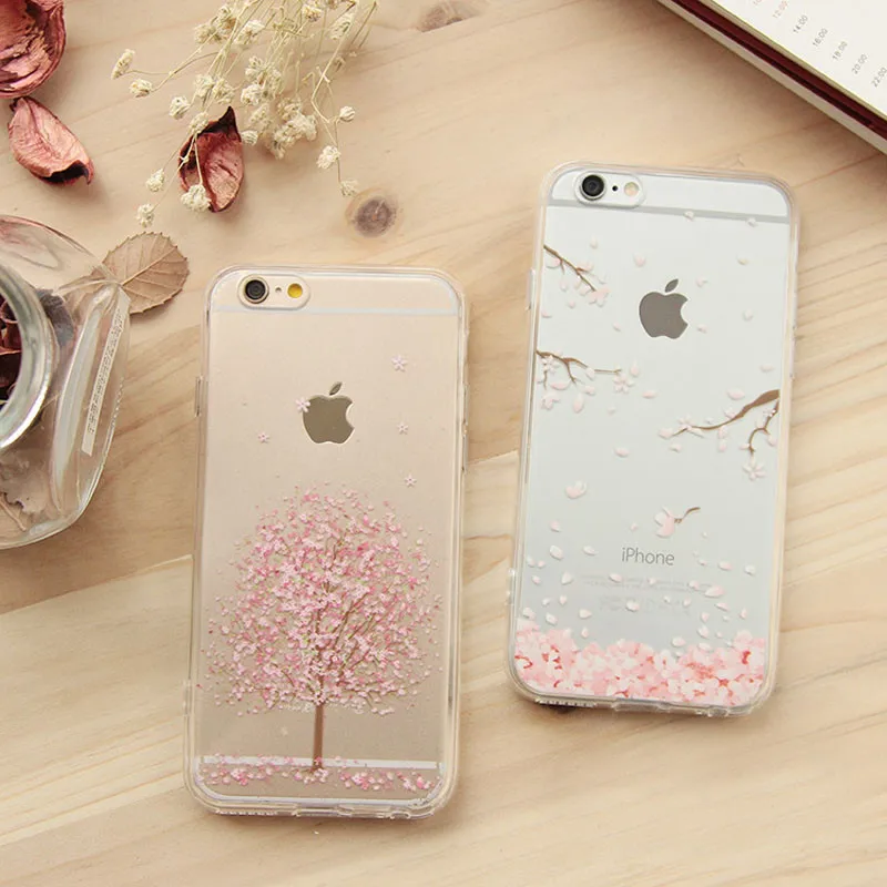Мягкий прозрачный дерево цветок прекрасные милые телефон обратно кожи case защита