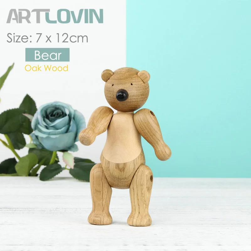Bear Деревянные фигурки животных в скандинавском стиле, фигурки медведя/собаки/птицы/обезьяны, домашний декор, украшения, игрушки для мальчиков и хобби - Цвет: Bear