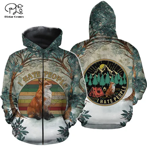 zip hoodie Fox Kills You Cheer Up I Hate People Camping толстовки с 3d принтом для мужчин и женщин новая модная толстовка с капюшоном пуловер с рисунком дерева с длинным рукавом - Цвет: zip hoodie