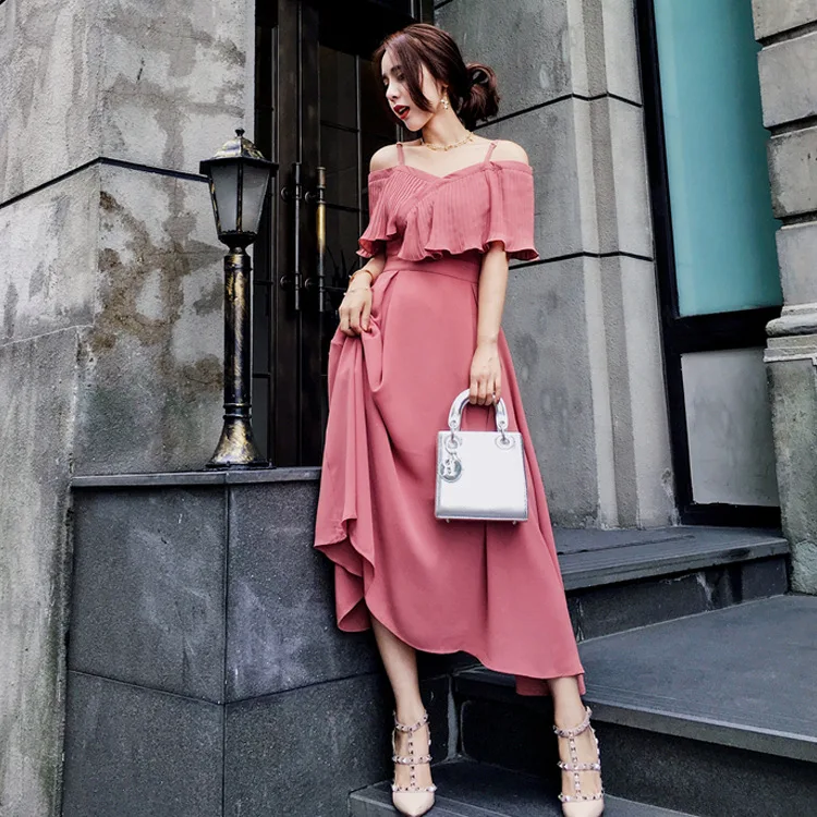 2018 новые женские летние платье висит высокой талией с открытыми плечами