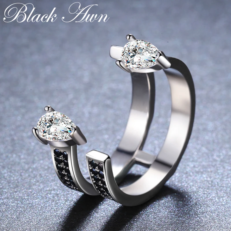 [BLACK AWN] Cute 925 Sterling Silver Jewelry Elegant Engagement Rings for Women Black Spinel Finger Ring G058 | Украшения и