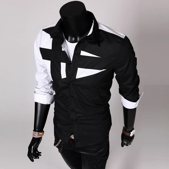 2014 Hot new men's casual long-sleeved shirt simple collision color burgundy comfortable England social | Мужская одежда