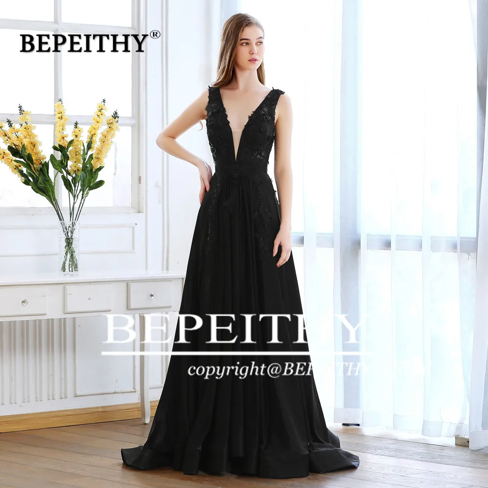 BEPEITHY Сексуальное Черное длинное вечернее платье с открытой спиной Вечерние
