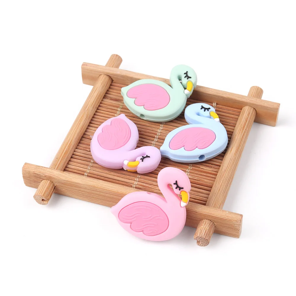 Cuentas de silicona de flamenco para beb&eacute;, mordedor de dibujos animados de grado alimenticio, juguetes de dentici&oacute;n sin BPA, collar de chupete artesanal, 3 piezas, Env&iacute;o Gratis-1