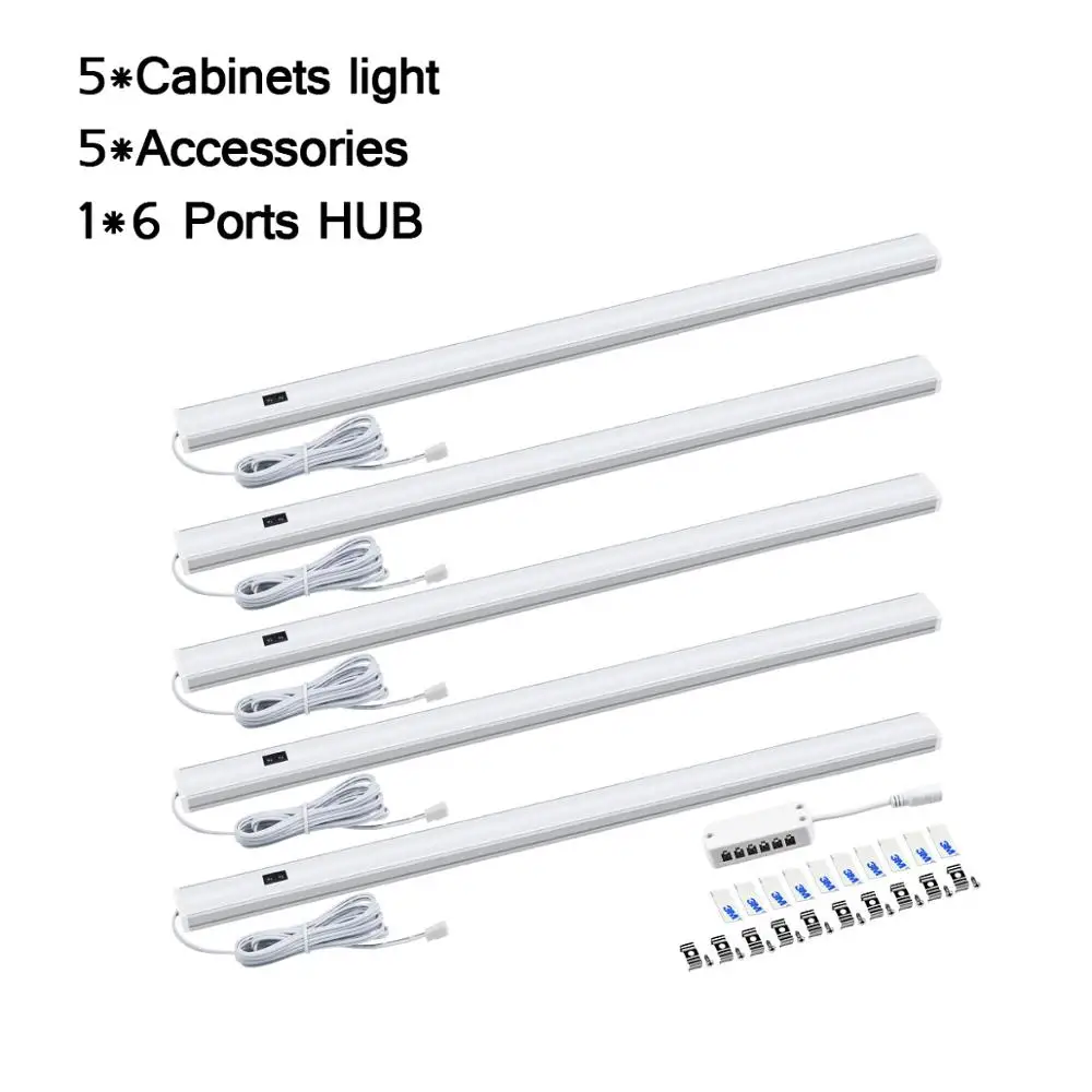 5Pcs LED Under Cabinet Light Hand Sweep Sensor Night lamp 12V Hand Wave LED Bar Light For Bedroom,Kitchen Closet,Wardrobe,Stairs,Path - Цвет: 5Pcs