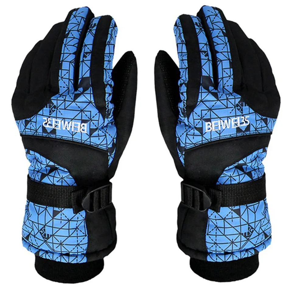 Blue Chequer VanRee лыжи Перчатки Мужчины Женщины видов Для мальчиков и девочек лыжи восхождение Пеший Туризм Велосипеды зимняя хлопковая ветрозащитная Водонепроницаемая противоскользящая перчатка - Цвет: Blue Chequer