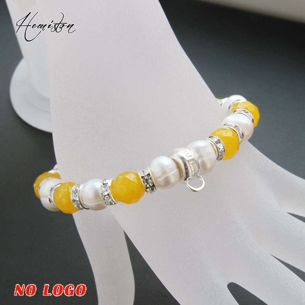 Томас желтый оникс из бисера Пресноводный Жемчуг стразы браслет с фирменной Шарм