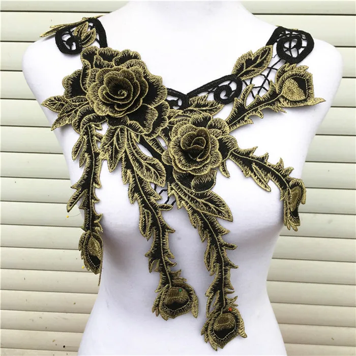 Gold Black 9 1 шт. золотой цвет Venise кружевная ткань платье аппликация мотив блузка Швейные Планки DIY декольте воротник костюм украшения Аксессуары - Цвет: Gold Black 9