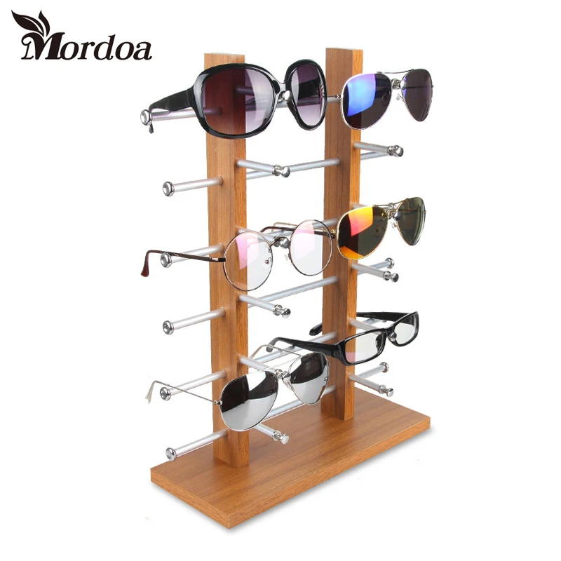 

12 Pairs Glasses Display Rack Wood Detachable Double Row Sunglasses Show Stand Receive Jewelry Eyeglasses Frame Display Shelf