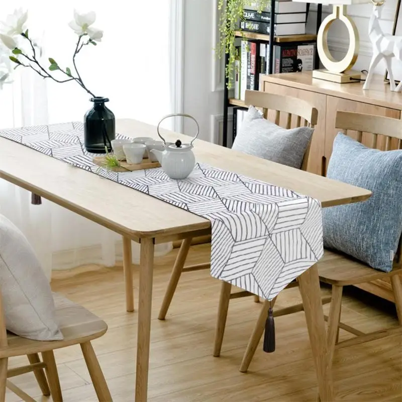 Современная льняная скатерть в скандинавском стиле с геометрическим узором