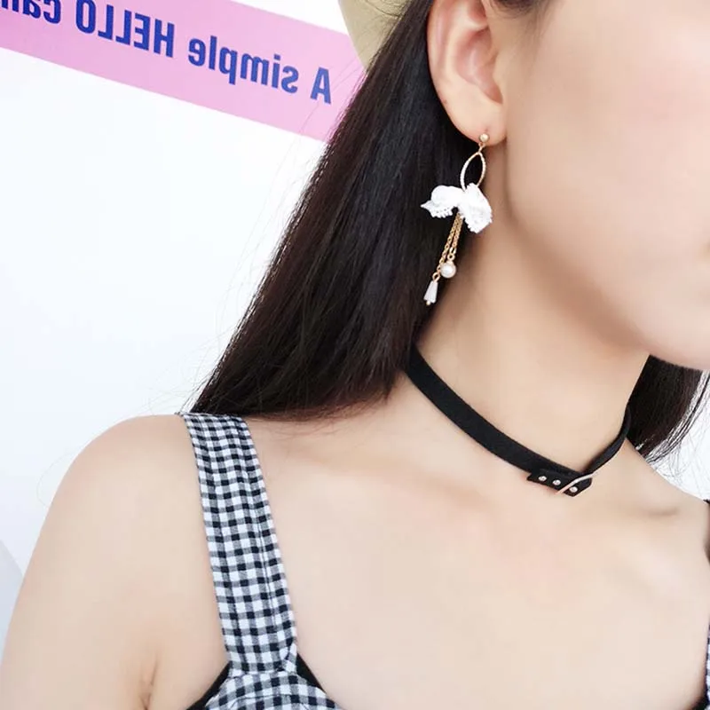 Серьги клипсы женские кружевные с бантом и жемчугом|Серьги-клипсы| |