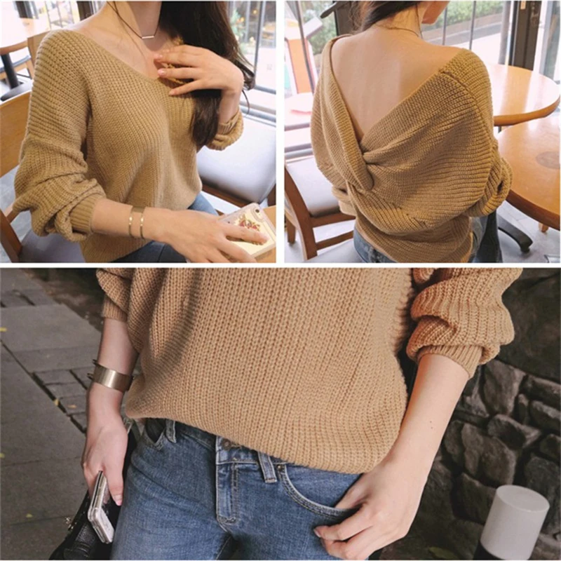 2018 осенний и зимний свитер женский однотонный вязаный с перекрестной строчкой