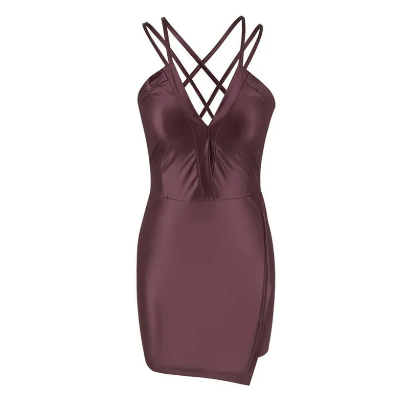 

2019 New Women Sexy Sleeveless V-neck Bodycon Dress Spaghetti Strap Mini Dress Clubwear Package Hip Asymmetrical Hem Women Dress