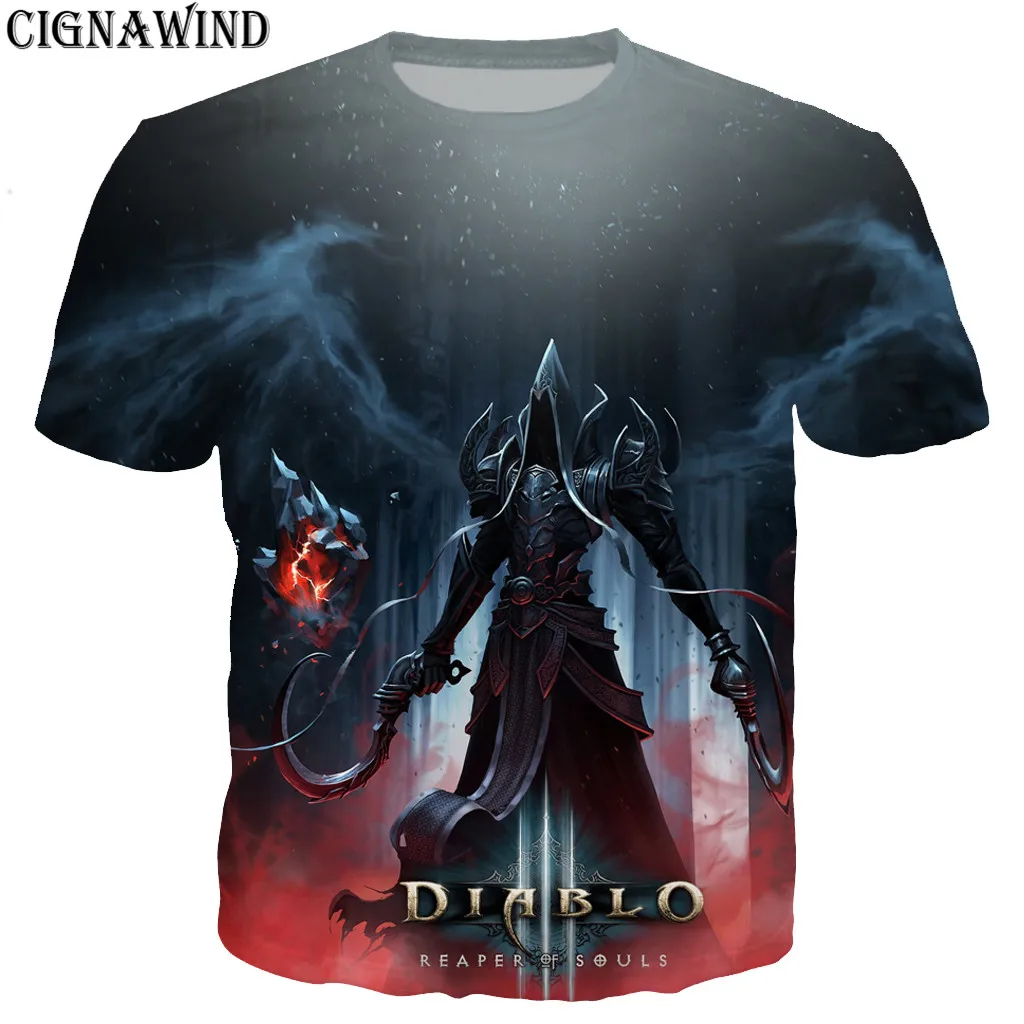 Новинка, футболка в стиле Харадзюку для мужчин/женщин,, игра Diablo 3 Reaper of Soul, футболки с 3D принтом, Повседневная футболка в стиле хип-хоп, уличная одежда, топы