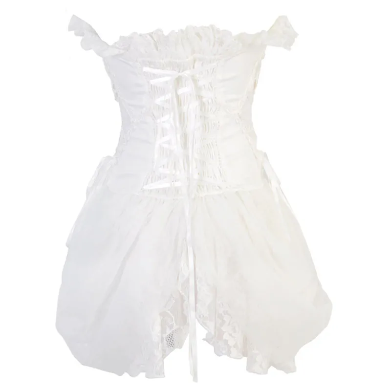 Белый Длинный Торс корсет Overbust цветочный из сатина с юбкой тюля кружевной
