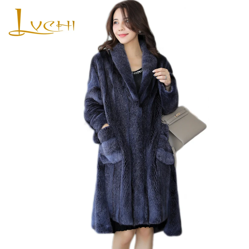 Женское вельветовое пальто LVCHI офисное из натурального меха