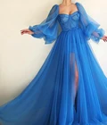 LORIE 2019 синее вечернее платье с пышными рукавами вечернее платье с разрезом сбоку вечерние платья для выпускного вечера с глубоким вырезом Вечерние платья Новинка