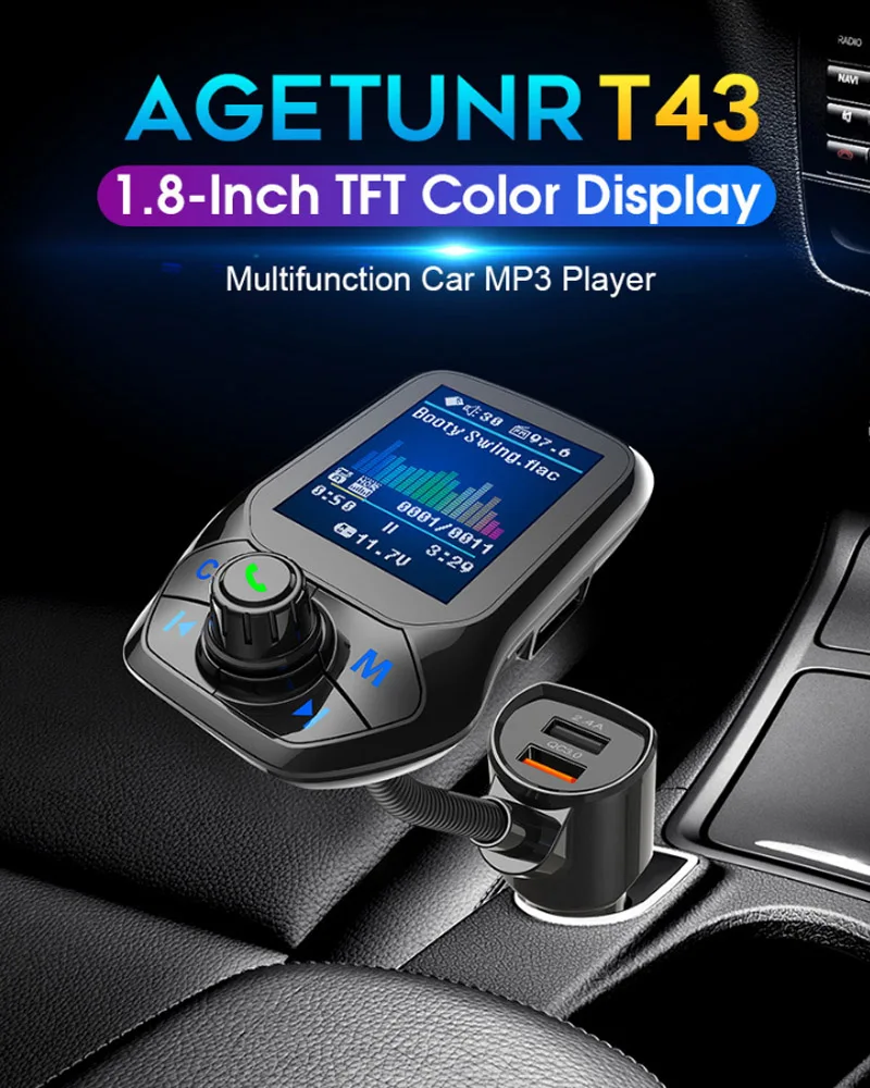 Новый T43 1 8 &quotTFT цветной дисплей QC3.0 Быстрая зарядка Bluetooth автомобильный комплект