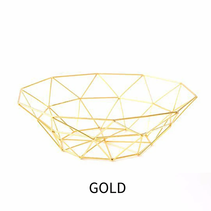 A-Gold RUX WORKSHOP креативная Геометрическая корзина для хранения, корзина для фруктов, Европейский кованый железный полый домашнее хранилище корзина, украшение для кухни - Цвет: A-Gold