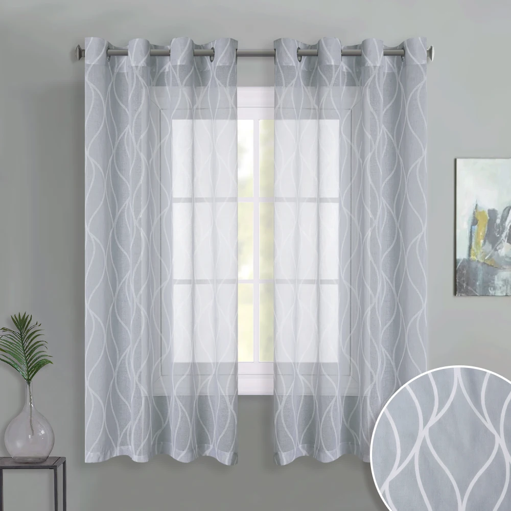 Light Gray NICETOWN, 1 шт., прозрачные верхние повседневные полупрозрачные оконные шторы, полупрозрачные панели из вуали с геометрическим рисунком - Цвет: Light Gray