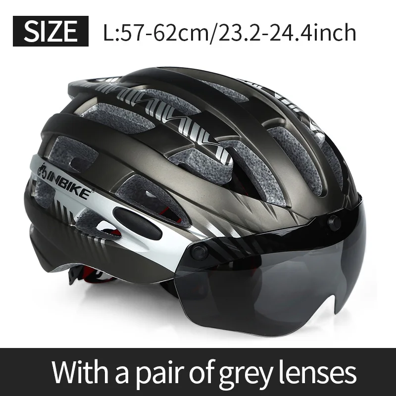 Ti Silver L 1Lenses INBIKE шлем для велоспорта, ультралегкий шлем, цельный, дышащий, для езды на горной дороге, для велосипеда, MTB, шлем, безопасный для мужчин и женщин - Цвет: Ti Silver L 1Lenses