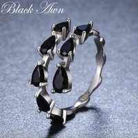 blcak awn 2022 new bijoux trendy silver color fashion jewelry black spinel engagement ring for women anillos mujer g062
