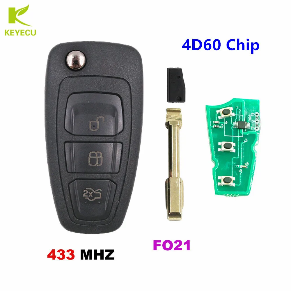 4D60 CHIP KEYECU Замена складной дистанционный ключ брелок 3 кнопки 433 МГц 4D60/4D63 80Bit чип для Ford Connect Focus Mondeo transit - Количество кнопок: 4D60 CHIP