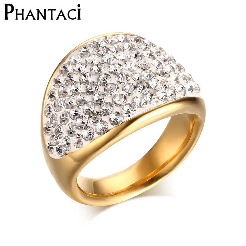 Прозрачный австрийский хрусталь свадьба кольца для женщин с золотой пластиной