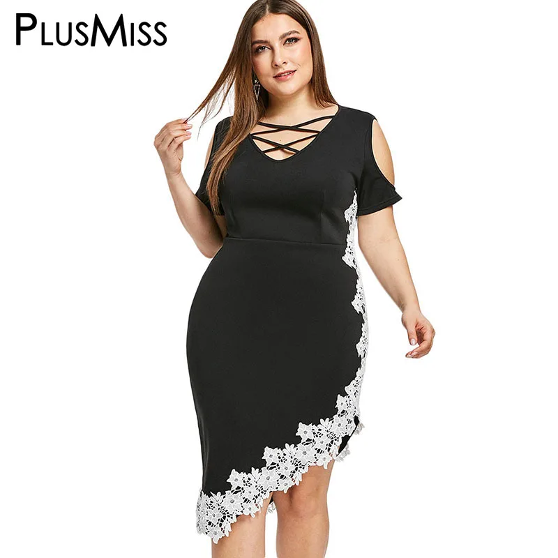 PlusMiss размера плюс XXXXL XXXL с открытыми плечами из кружев кроше облегающее платье