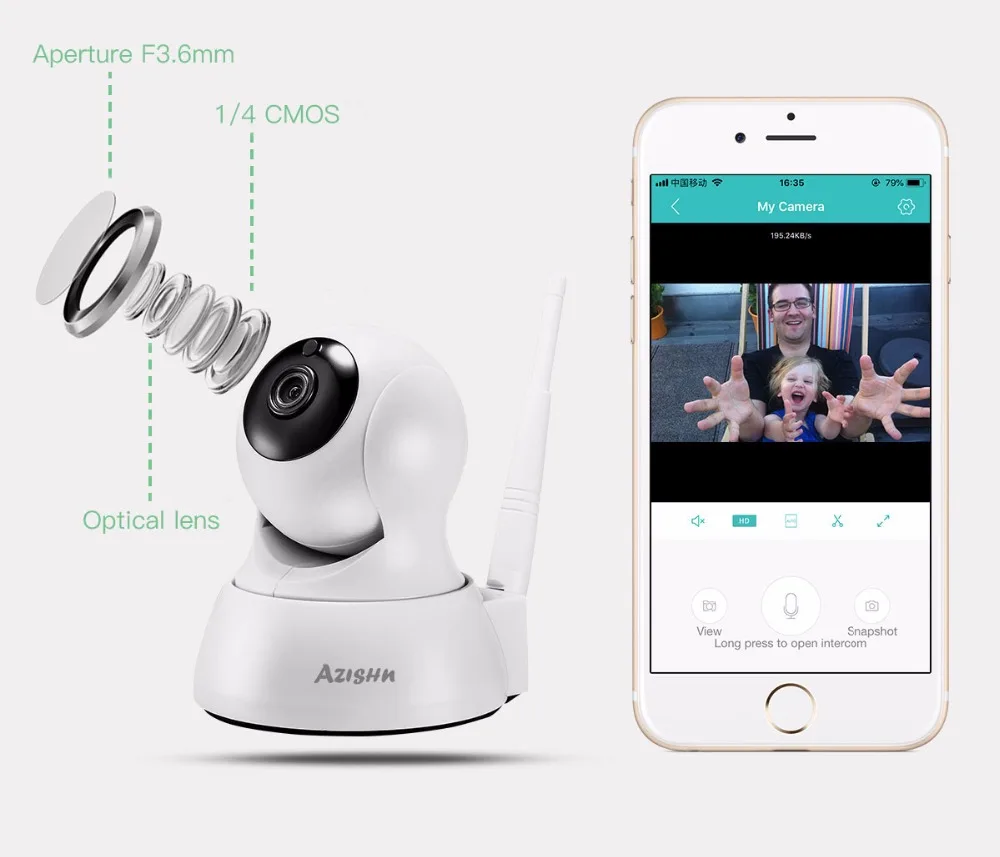 AZISHN Домашняя безопасность WiFi IP камера 720P HD Беспроводная внутренняя сеть