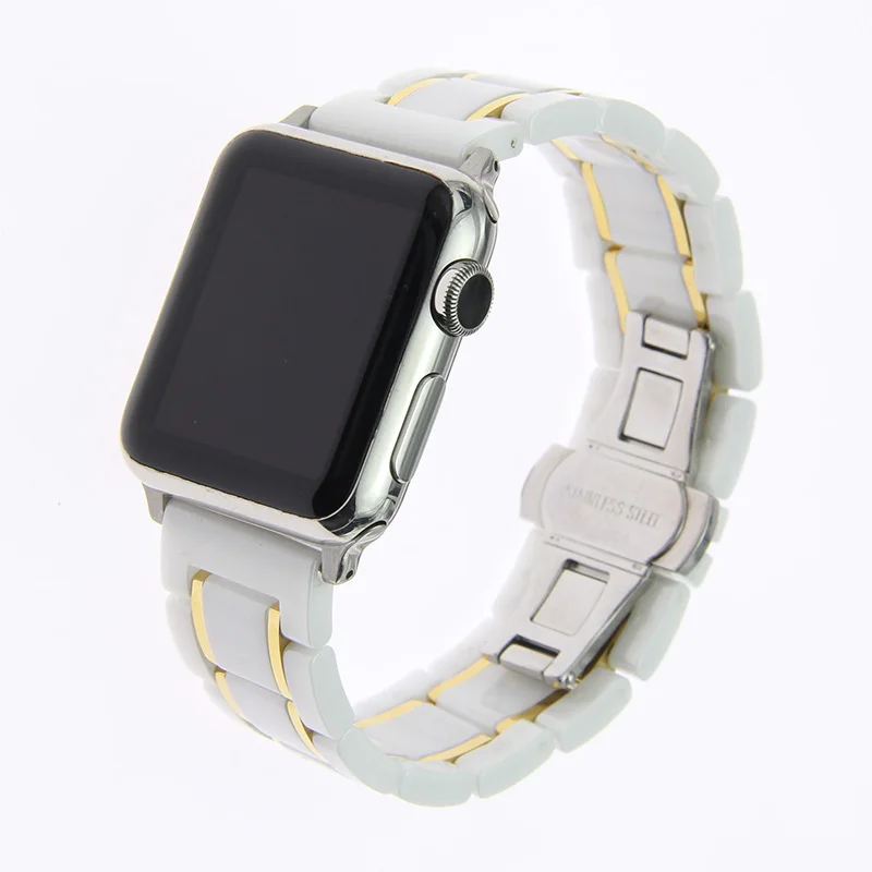 White and Gold 6 цветов модные керамические 22 мм Ремешки для наручных часов для 38/40/42/44 мм серии iwatch качественный мягкий ремешок для часов костюм Apple Watch браслет - Цвет ремешка: White and Gold