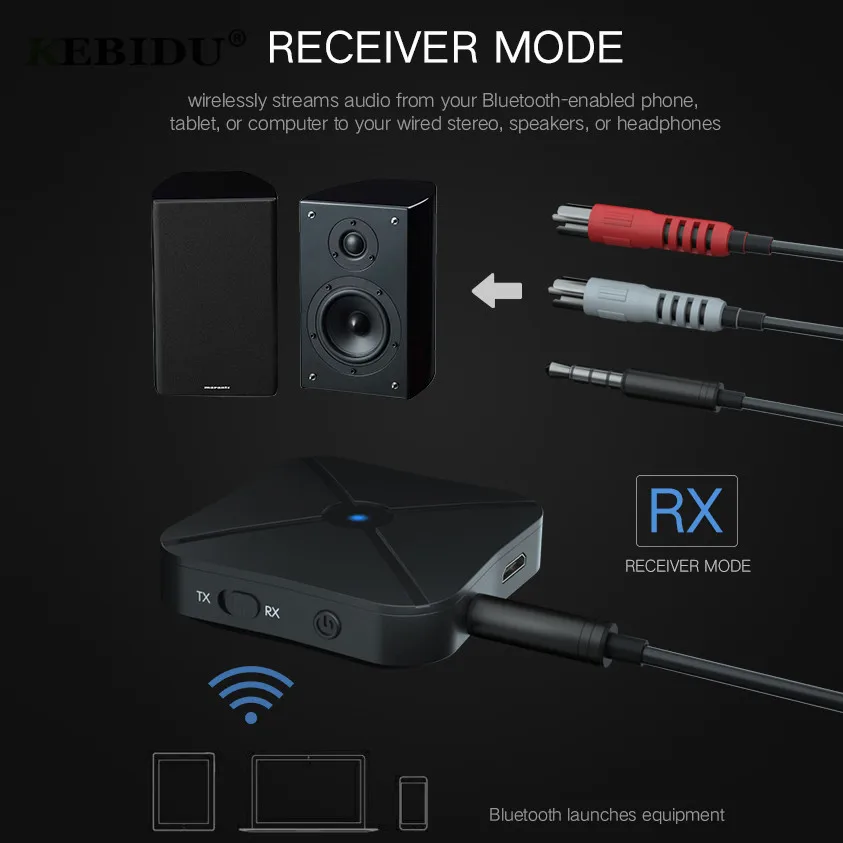 Kebidu 2 в 1 Bluetooth 4,2 5,0 приемник и передатчик Bluetooth беспроводной адаптер аудио с 3,5 мм AUX аудио для домашнего ТВ ПК