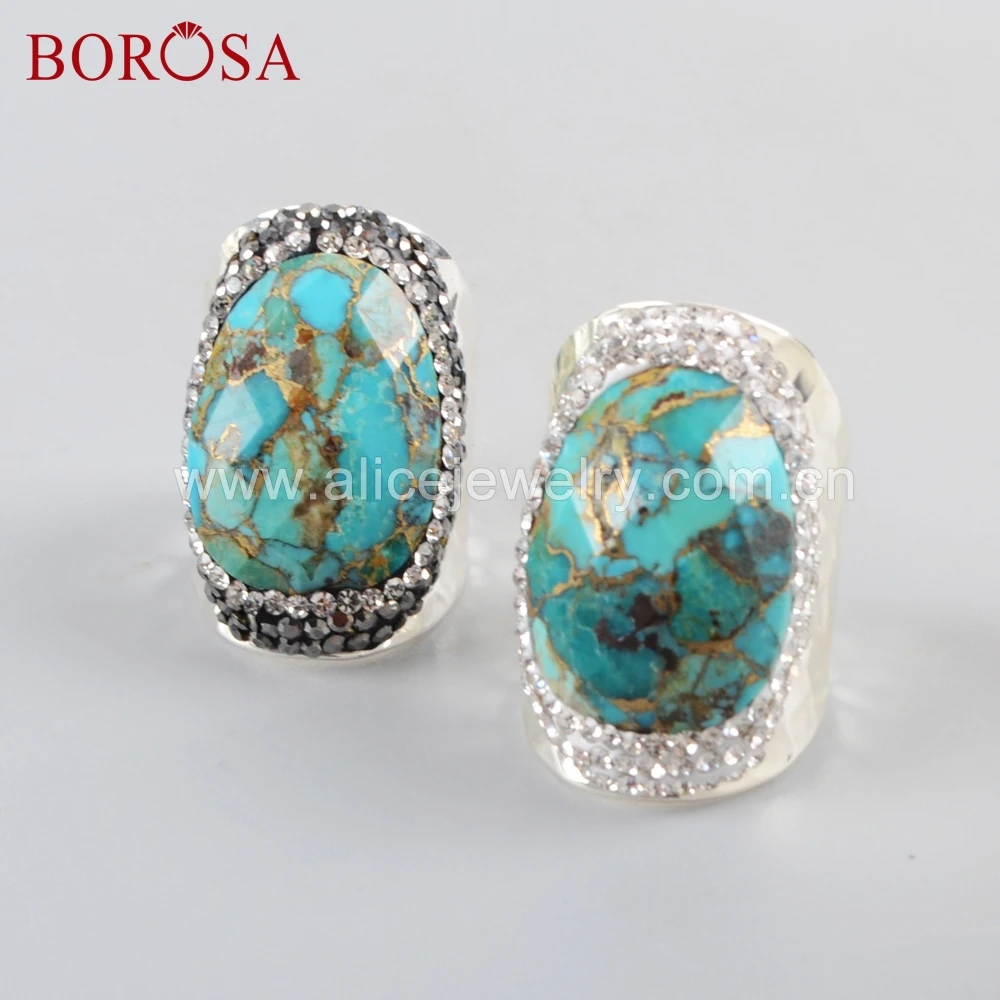 

Ювелирные изделия BOROSA, кольца из серебра бирюзовый камень пробы овальной формы, с черным/белым цирконом