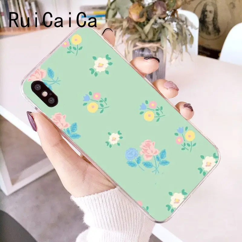 RuiCaiCa свежий зеленый маленький цветочный DIY окрашенный чехол для телефона iPhone 6S