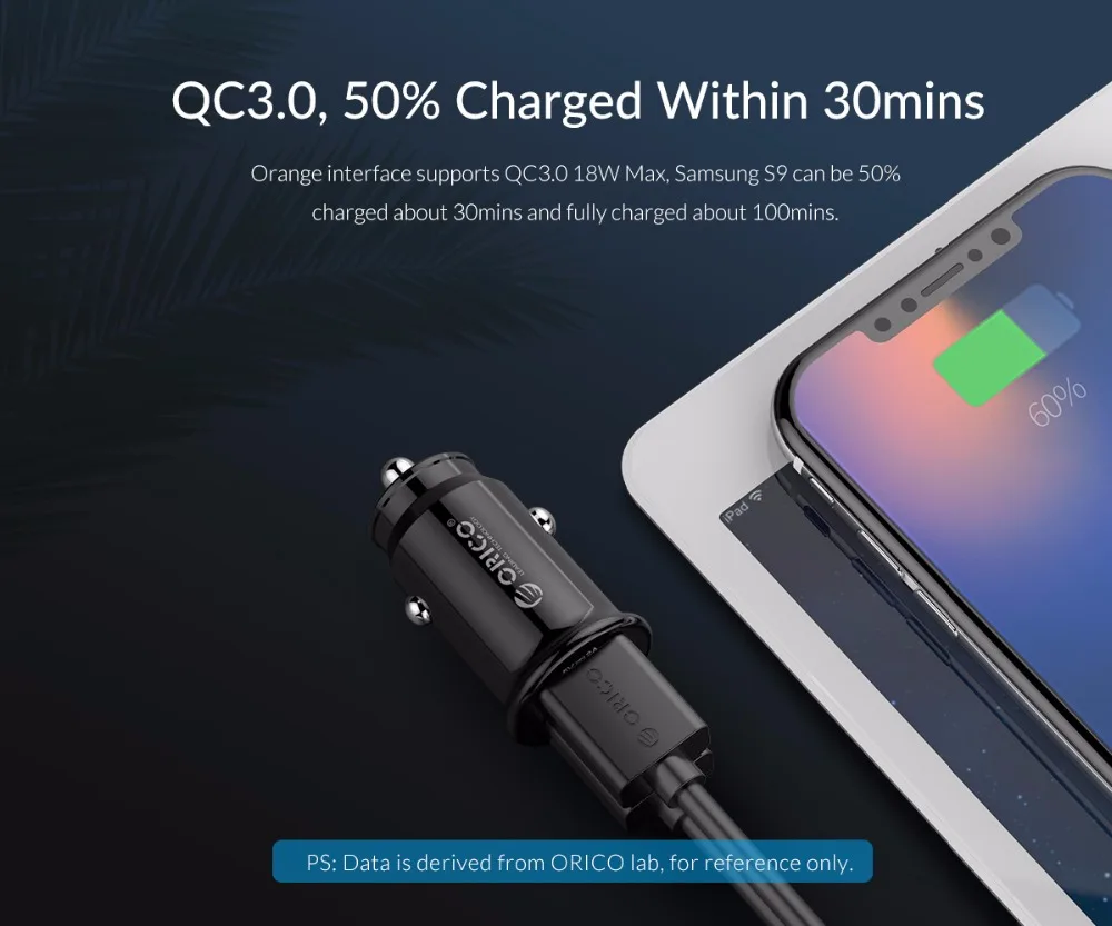 ORICO автомобиля Зарядное устройство быстрой QC3.0 зарядки Переходник USB для в машине