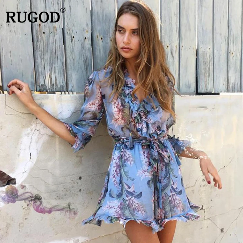 Женское трикотажное платье Rugod Стильное повседневное с v образным вырезом и