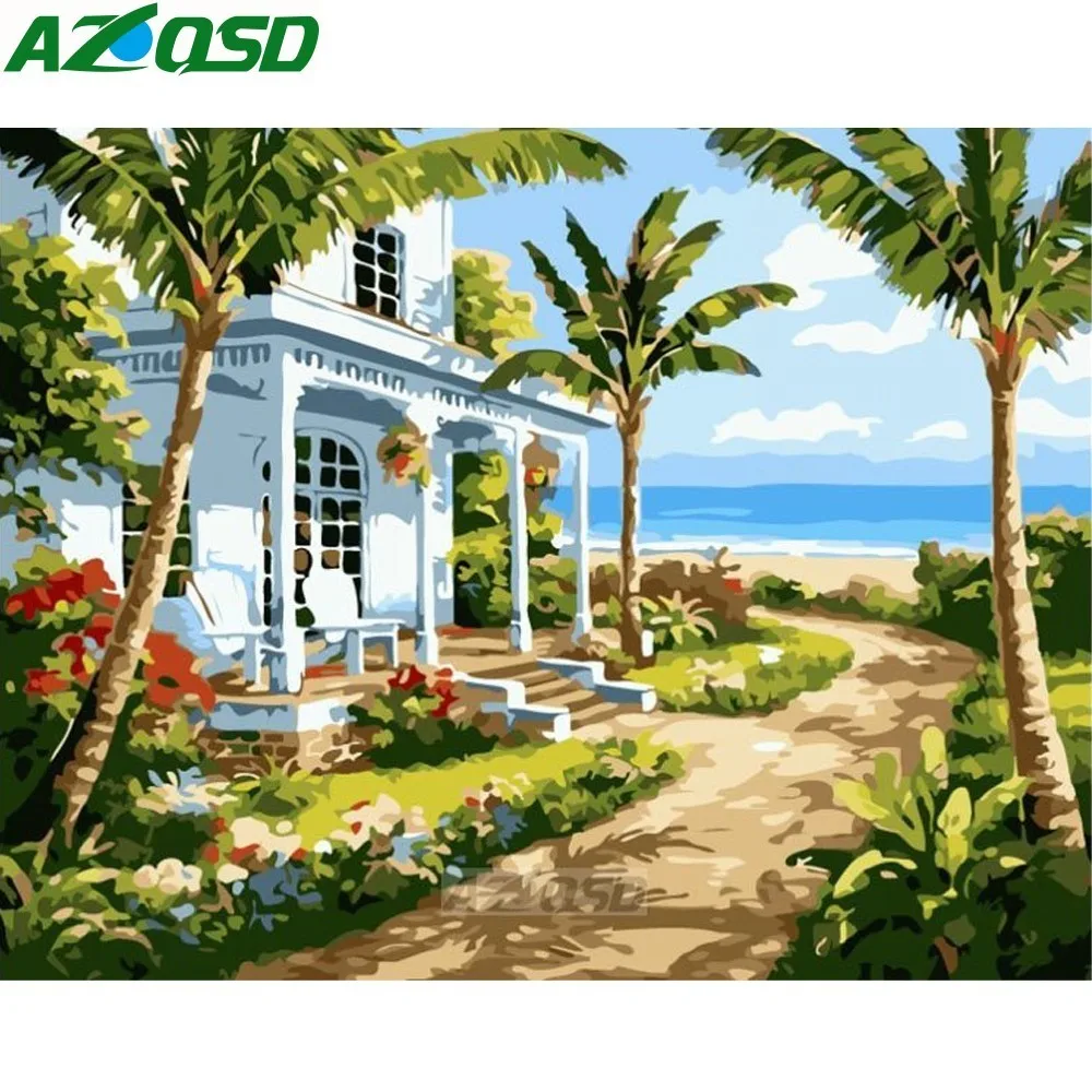 Картина AZQSD по номерам 40x50 см Безрамная морская вилла картина маслом на холсте