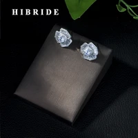 hibride design elegant cubic zirconia jewelry silver color sparkling cz stones big flower stud earrings for women e 405