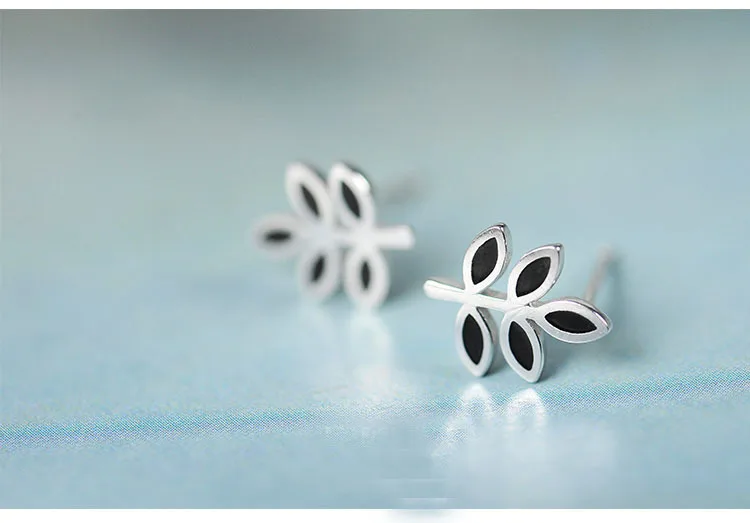 Серьги гвоздики в виде черных листьев серебро 925 пробы|jewelry anklet|jewelry worldjewelry stores