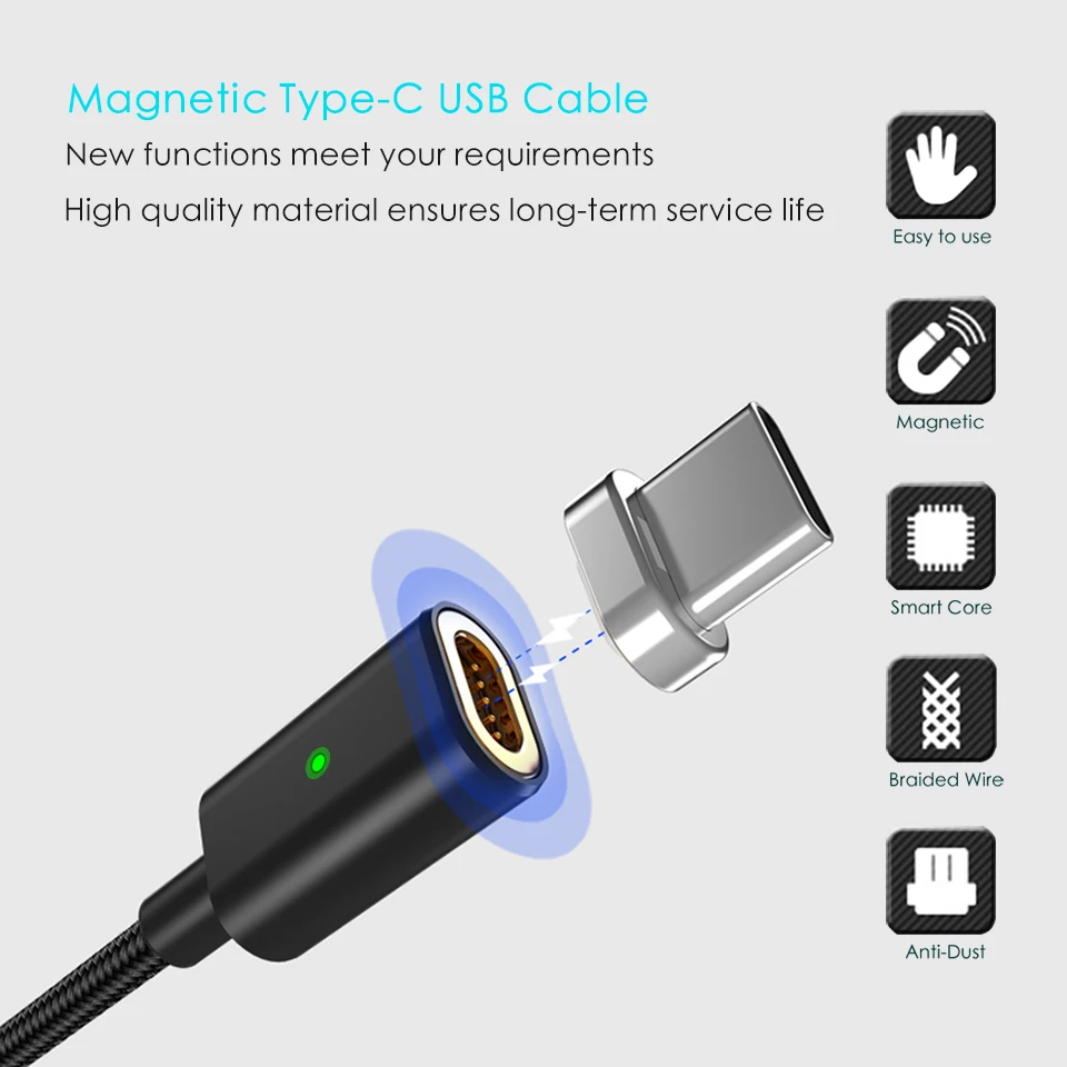 Suptec Тип C USB Магнитный кабель для samsung S8 S9 Xiaomi 4c huawei P10 синхронизации данных магнит