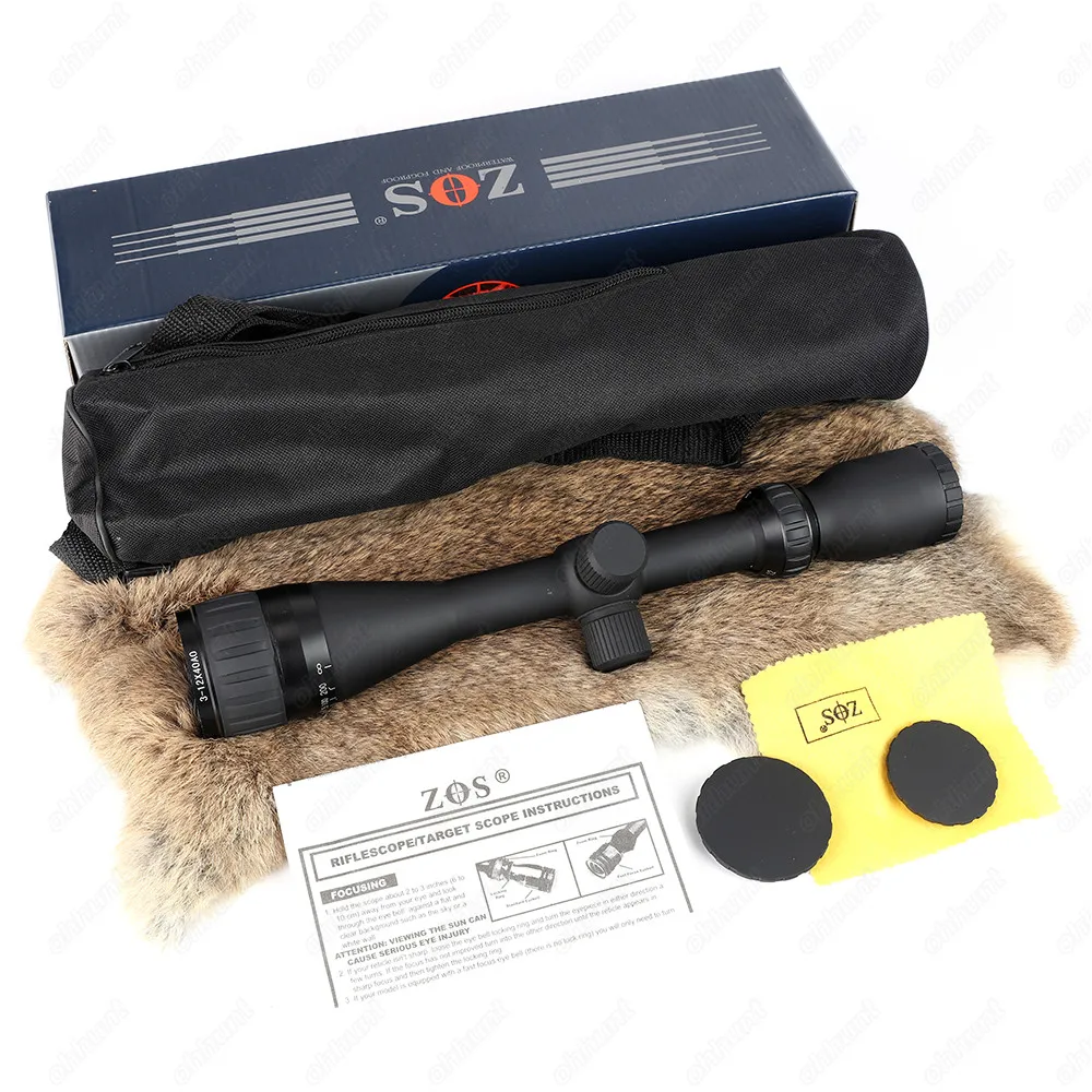 ZOS 3 12x40 AO Mil Dot Reticle Riflescope Классический тактический оружейный оптический прицел для